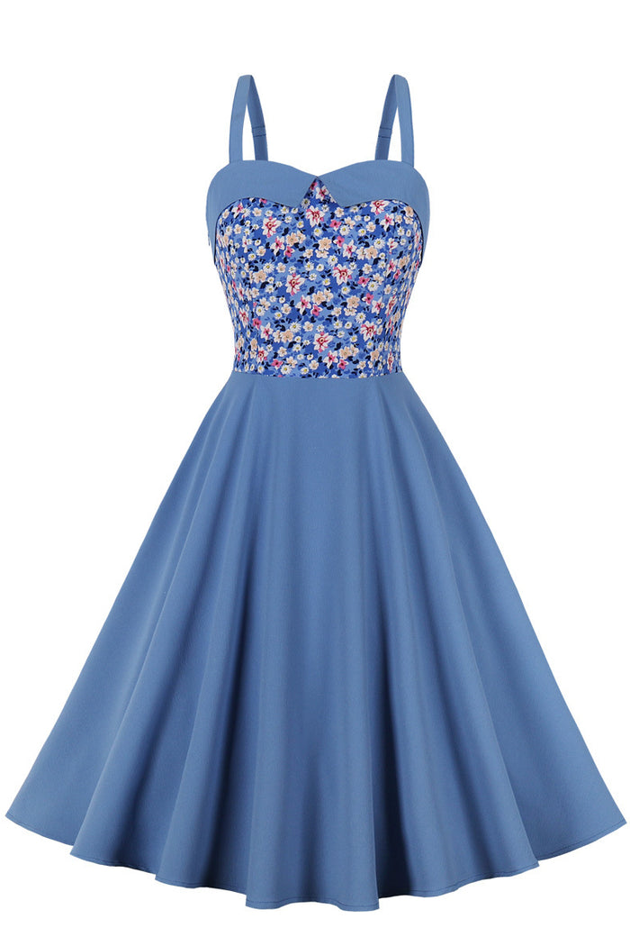 Blue Floral Top A-line Slip Vintage Dress
