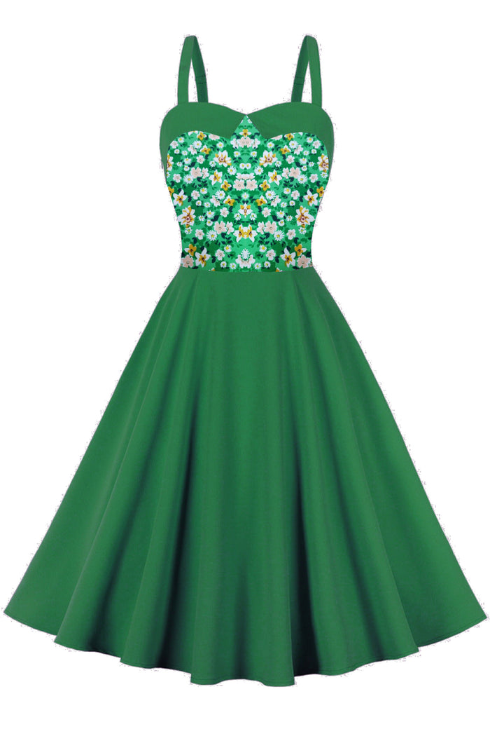 Green Floral Top A-line Slip Vintage Dress
