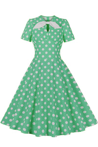 Herbene Green Dot A-line Vintage Dress with Bow