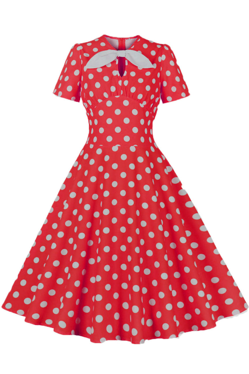 Herbene Red Dot A-line Vintage Dress with Bow