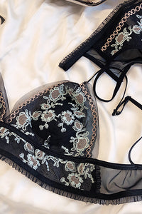 Black Embroidery Ruffled Lingerie