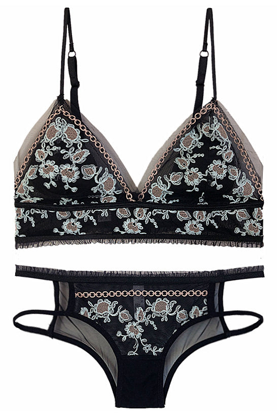 Black Embroidery Ruffled Lingerie