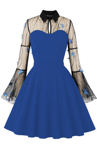 Halloween Blue Bell Sleeves Butterfly A-line Vintage Dress