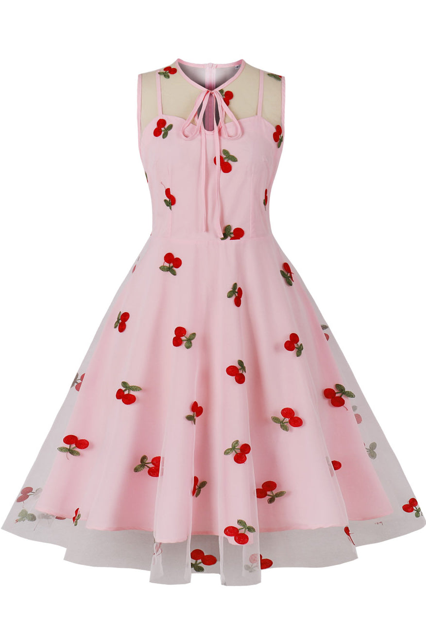 Pink Cherry Sleeveless A-line Vintage Dress
