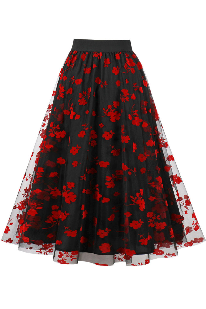Black Floral A-line Skirt
