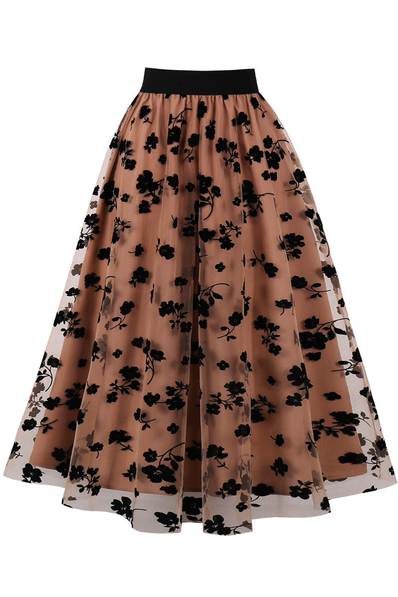 Black Floral A-line Skirt