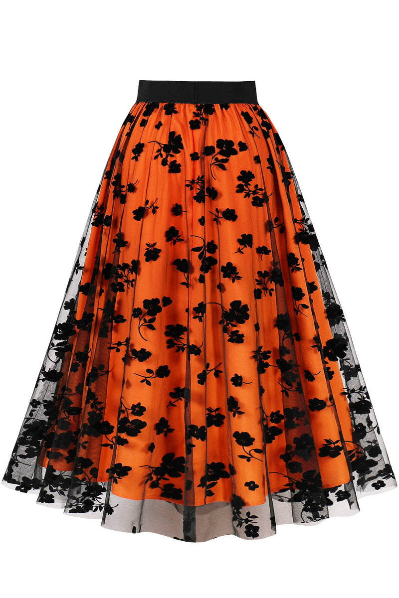 Black Floral A-line Skirt