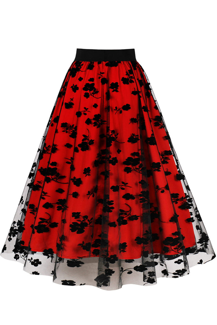 Black Floral A-line Skirt