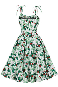 Christmas Bow Tie Straps Green Cintage Dress
