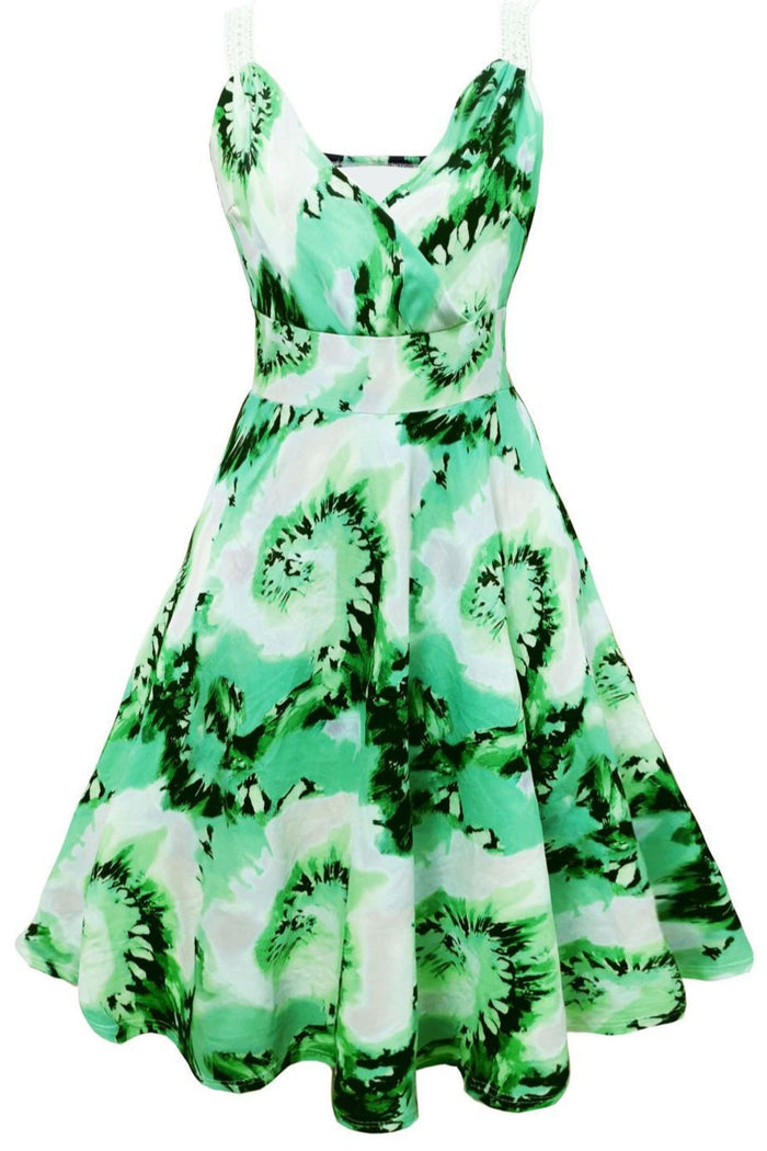 Green Prints Silp Vintage Dress