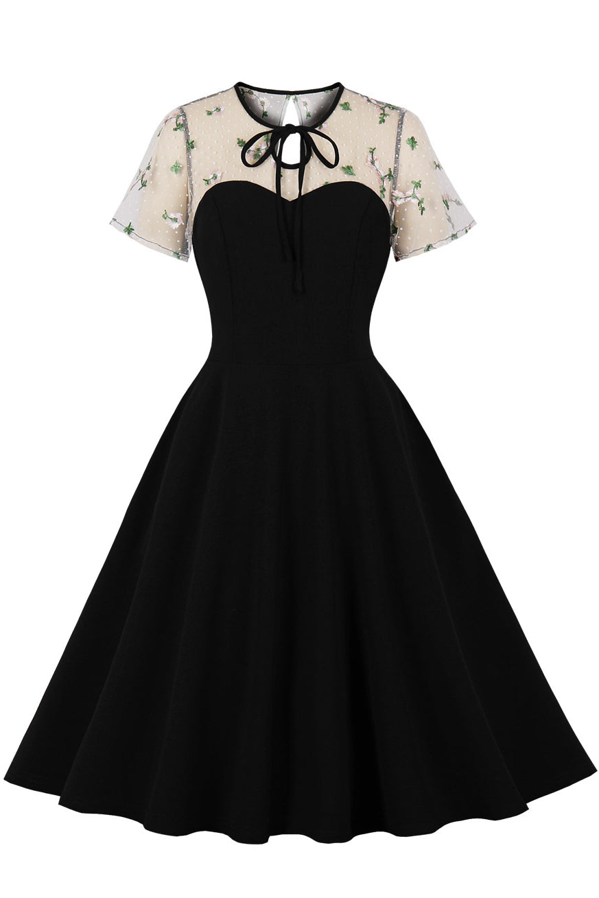 Black Dot Embroidery Vintage Dress