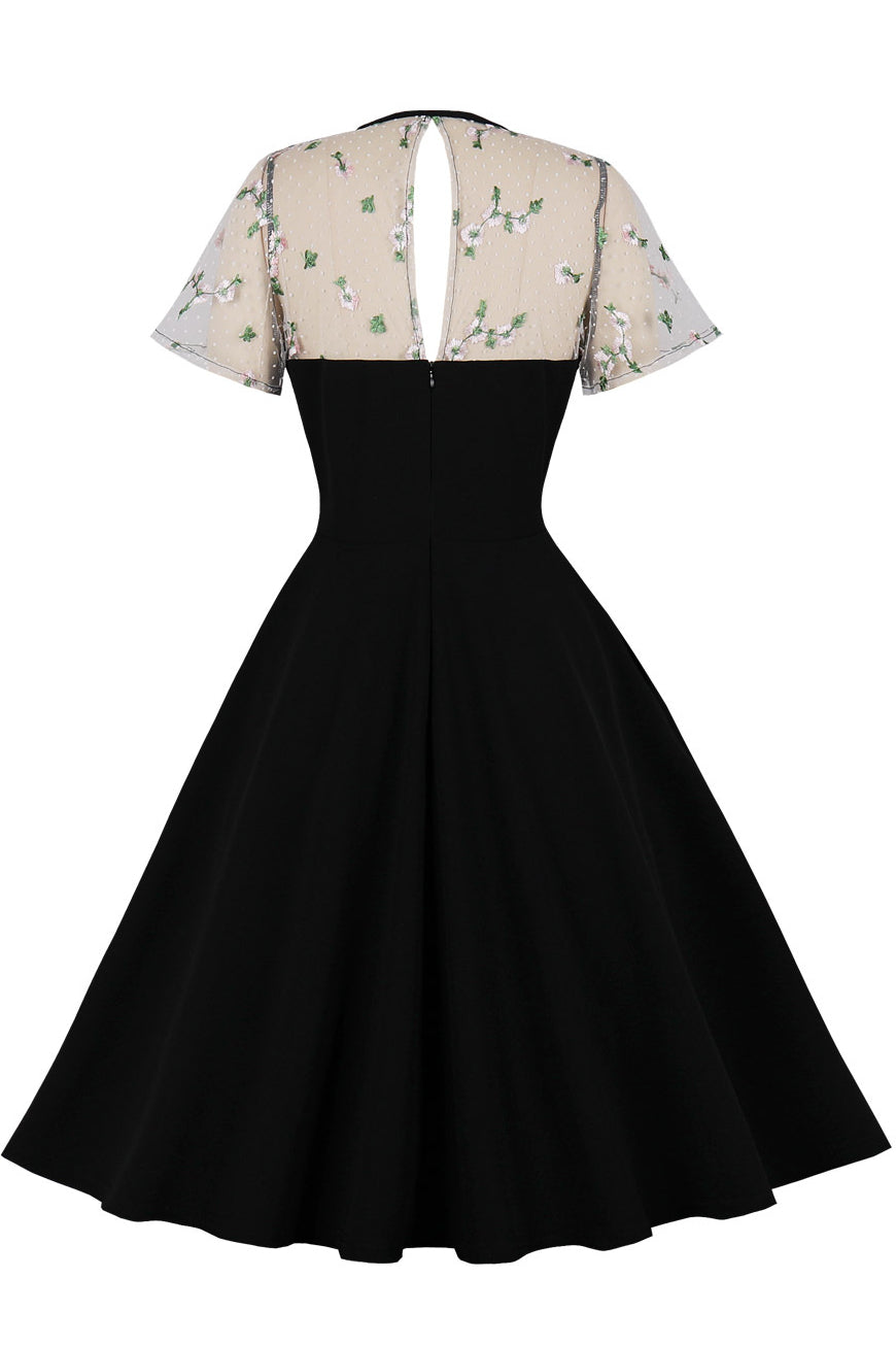 Black Dot Embroidery Vintage Dress