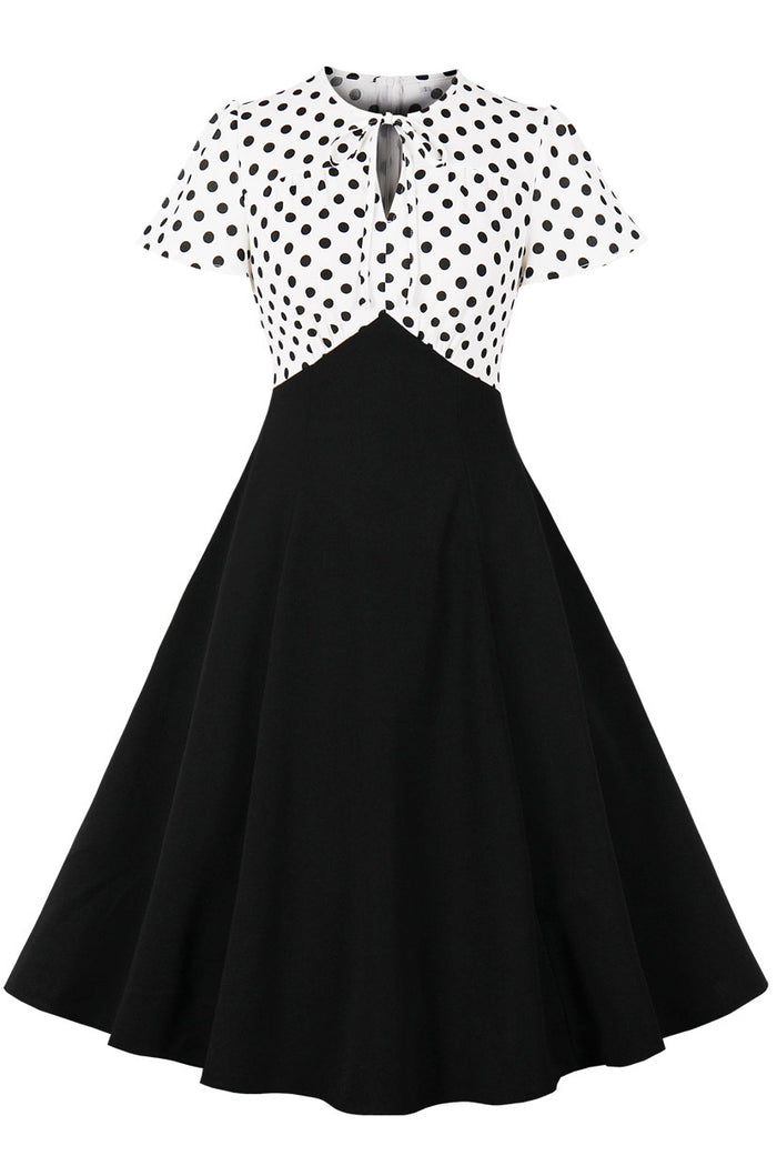 Black A-line Dot Top Vintage Dress