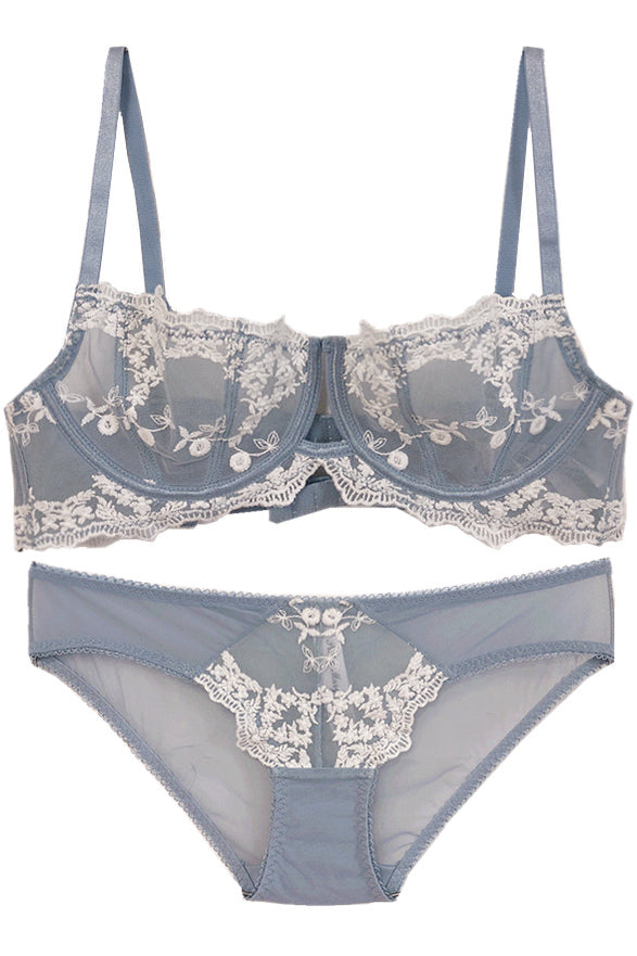 Blue Embroidery Lace Lingerie