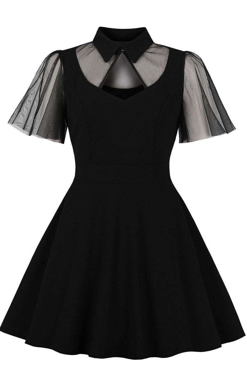 Black Flaunt Sleeves Short Collar A-line Vintage Dress
