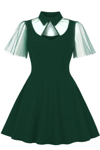 Hunter Green Flaunt Sleeves Short Collar A-line Vintage Dress