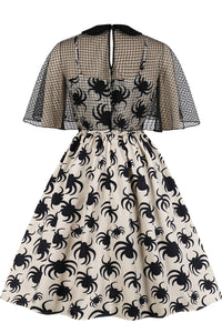 White Cape Collar A-line Spider Prints Vintage Dress