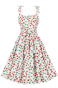 Red and Green Dot Bow Tie Straps Vintage Dress