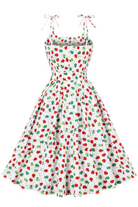 Red and Green Dot Bow Tie Straps Vintage Dress