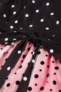 Pink Dot Black Top Bow Tie Sash A-line Vintage Dress