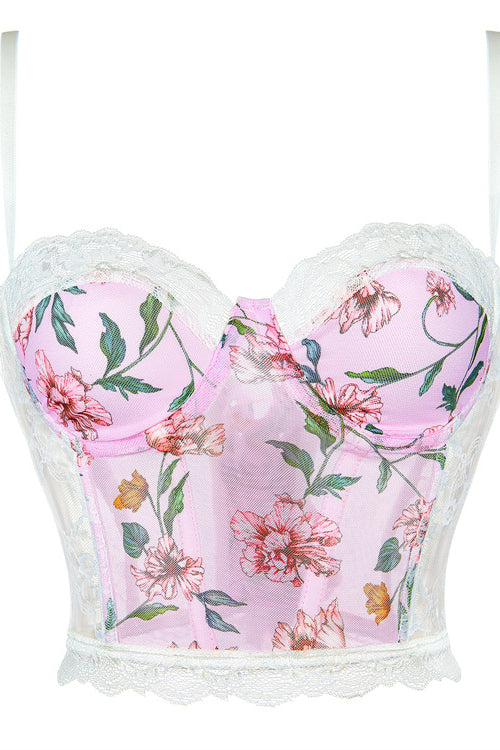 Floral Embroidered Cropped Corset Top - Apricot