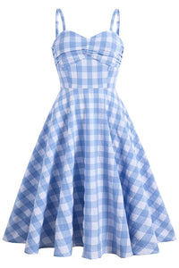 Herbene Light Blue Plaid Straps Dress