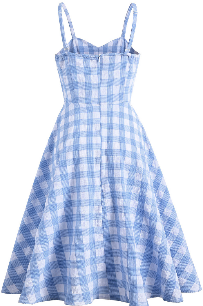 Herbene Light Blue Plaid Straps Dress