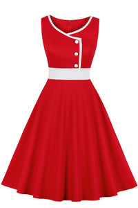 Elegant Red Sleeveless A-line Vinatge Dress