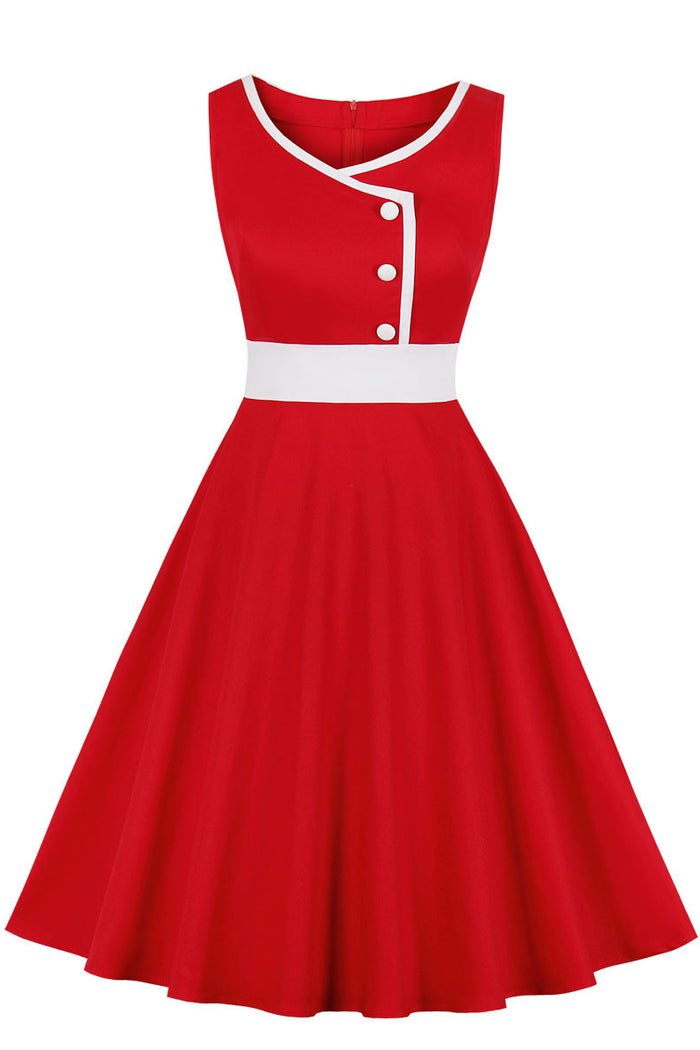 Elegant Red Sleeveless A-line Vinatge Dress
