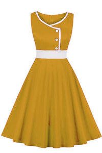 Elegant Yellow Sleeveless A-line Vinatge Dress