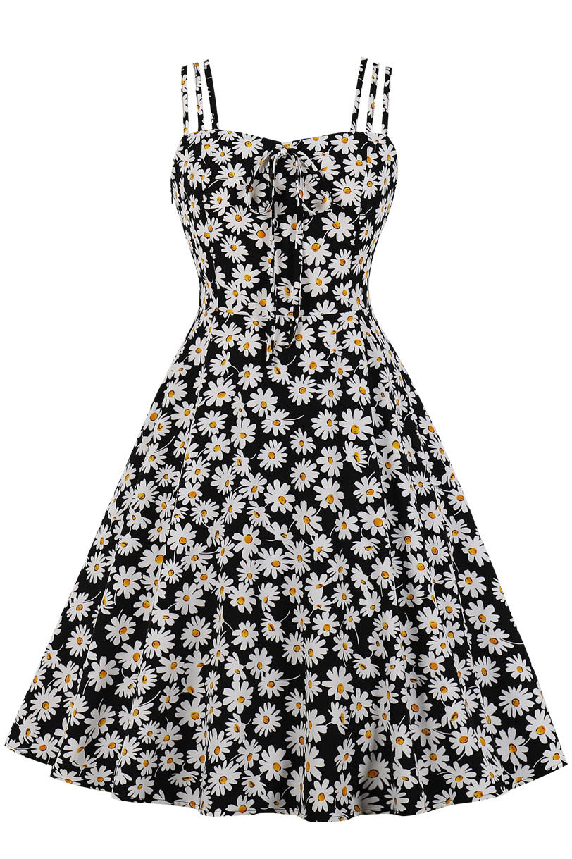 Black Floral A-line Slip Vintage Dress