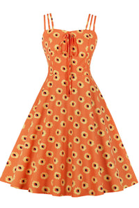 Orange Floral A-line Slip Vintage Dress