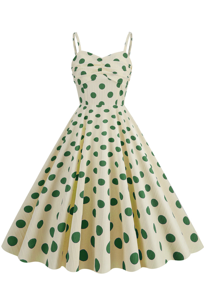 Herbene Apricot Straps Dress with Green Dot