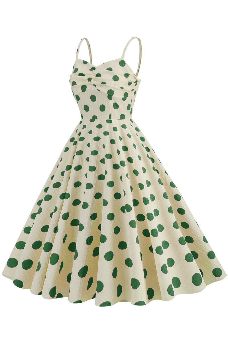 Herbene Apricot Straps Dress with Green Dot