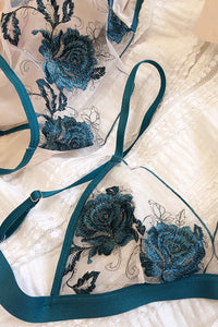 Peacock Floral Embroidery Illusion Lingerie