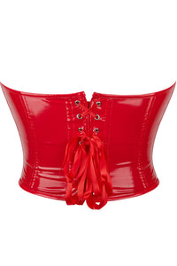 Red PVC Leather Strapless Lace-Up Bustier Corset Top
