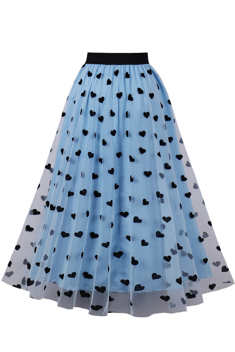 Sky Blue Heart Prints A-line Skirt