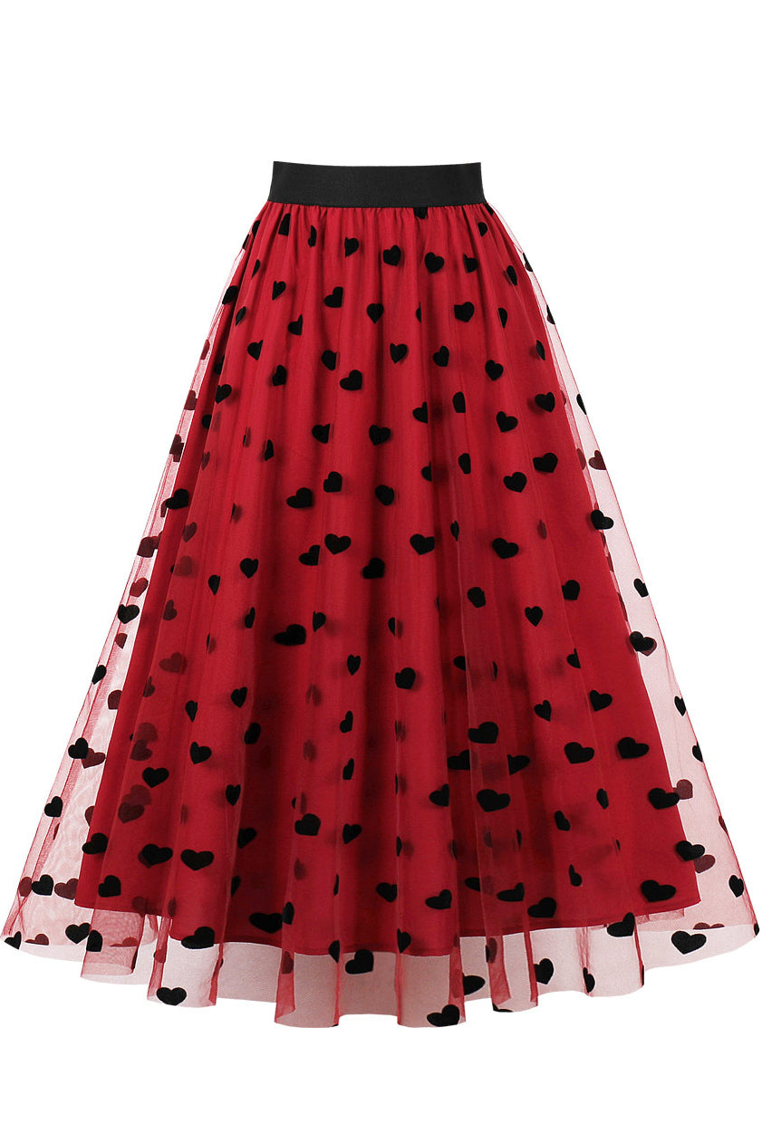 Red Heart Prints A-line Skirt