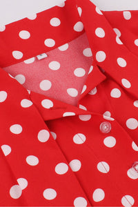 Red Dotted Top Long Sleeves A-line Bow Sash Vintage Dress