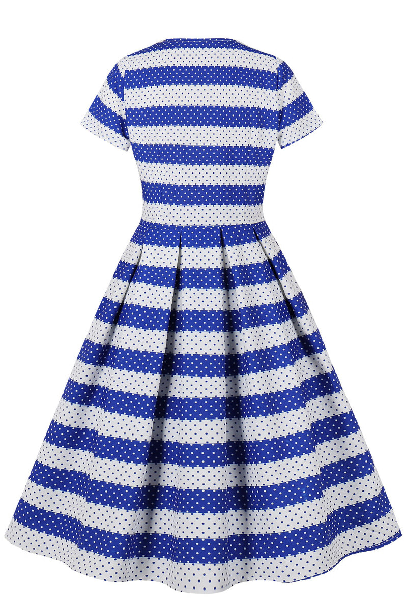 Blue and White Stripes Dot A-line Vintage Dress