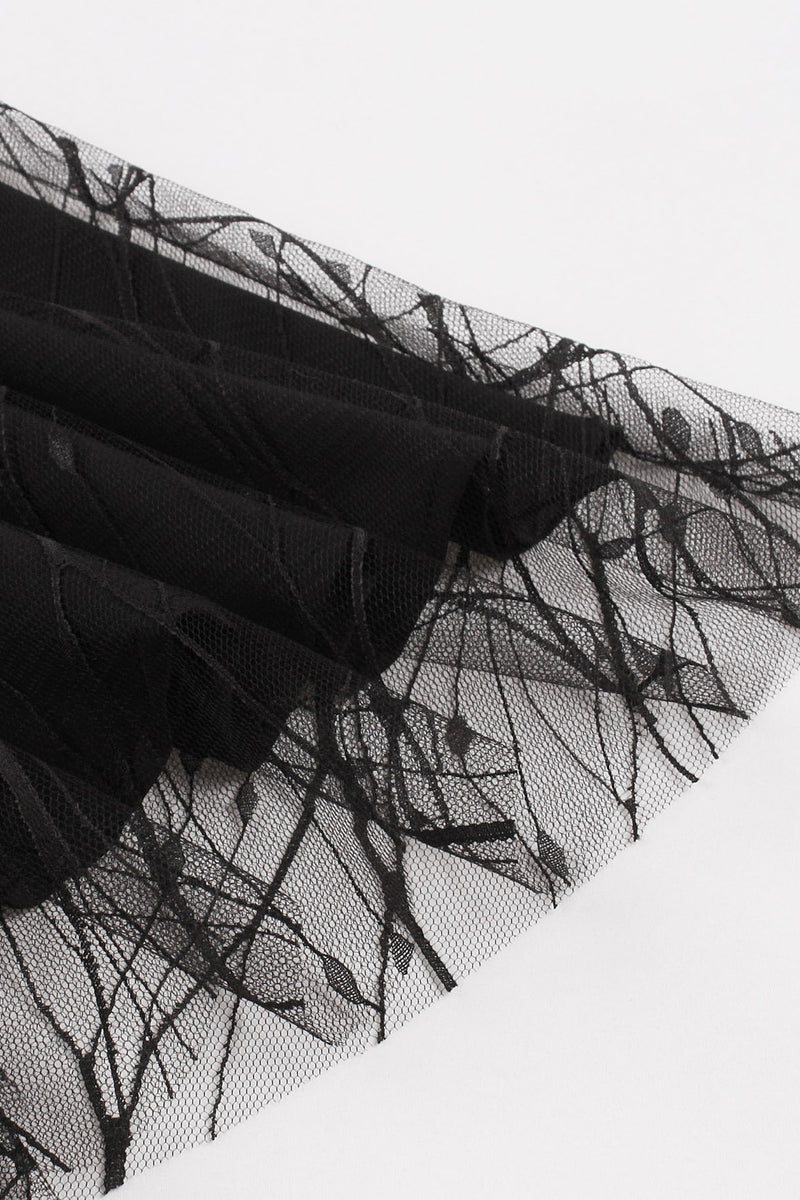 Black Lace-Up A-line Vintage Dress
