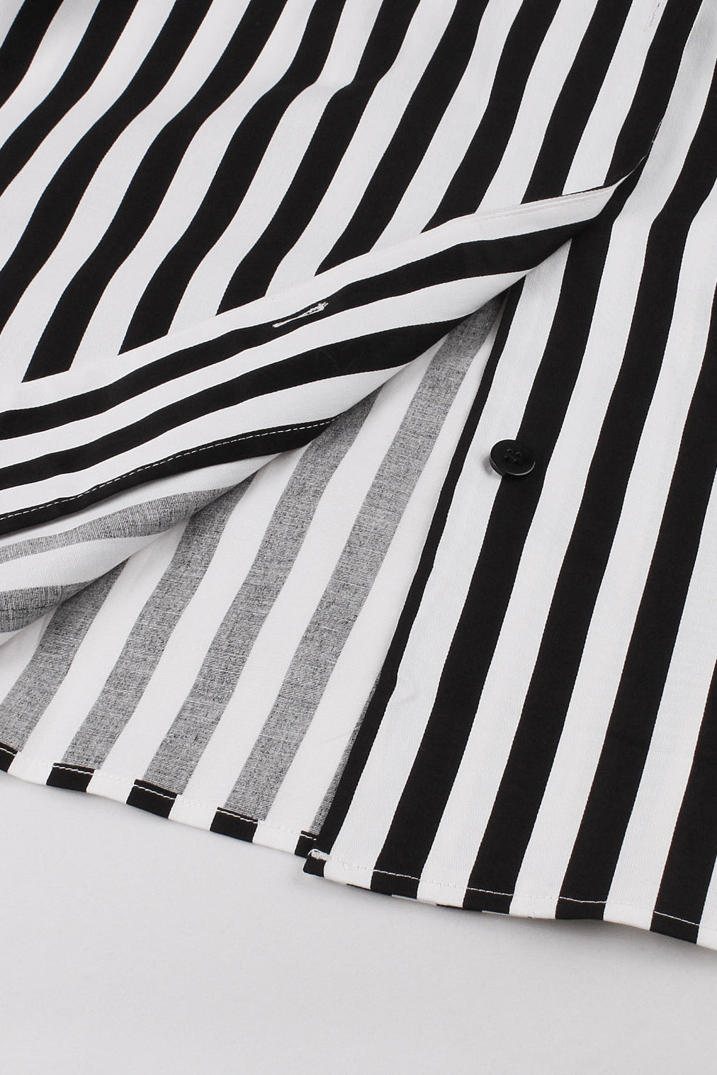 Black and White Stripes Lapel Short Sleeves Vintage Dress