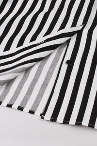 Black and White Stripes Lapel Short Sleeves Vintage Dress