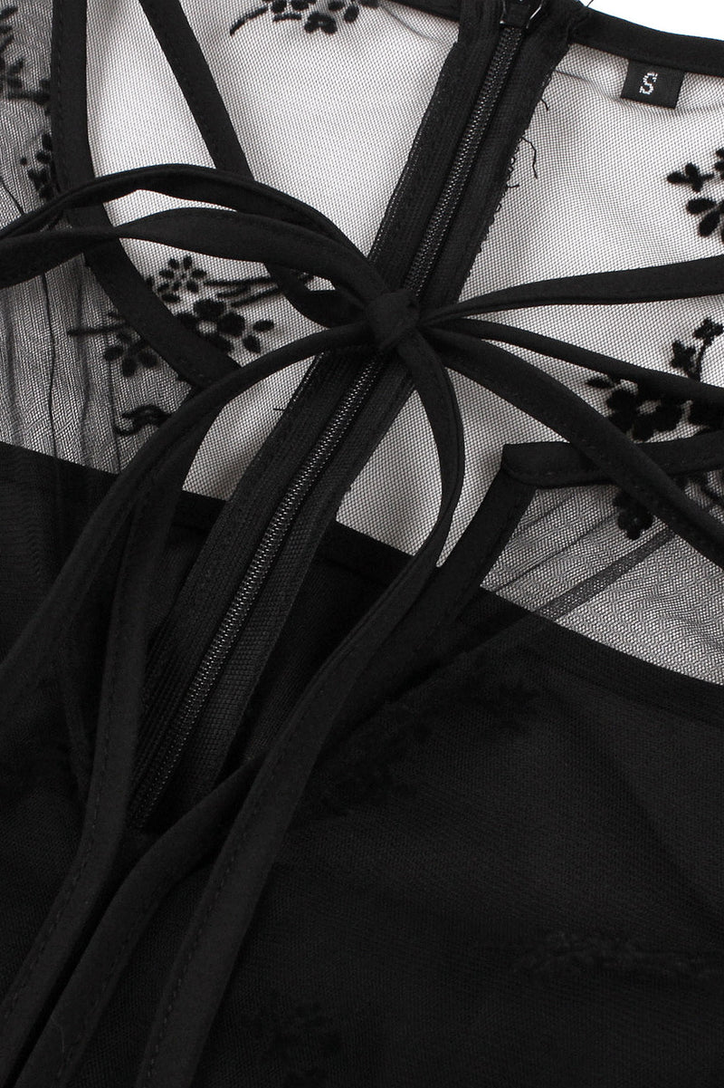 Black Floral Bell Sleeves A-line Vintage Dress