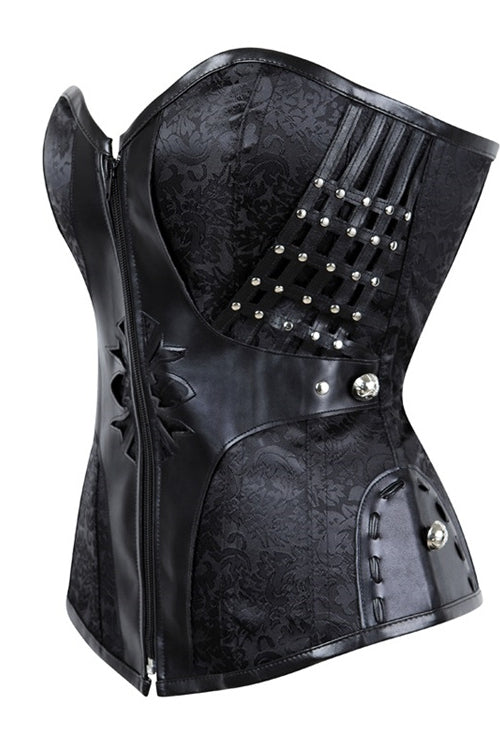 Gothic Black Strpaless Leather Lace-Up Bustier Corset Top