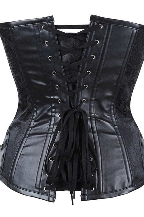 Gothic Black Strpaless Leather Lace-Up Bustier Corset Top