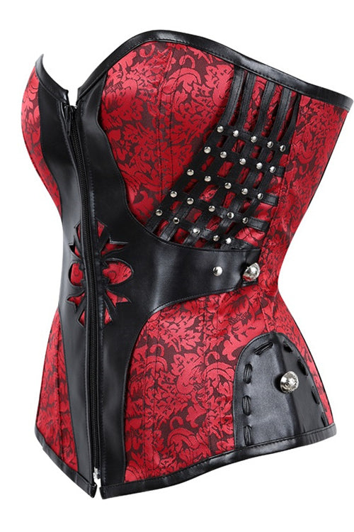 Gothic Red Strpaless Leather Lace-Up Bustier Corset Top