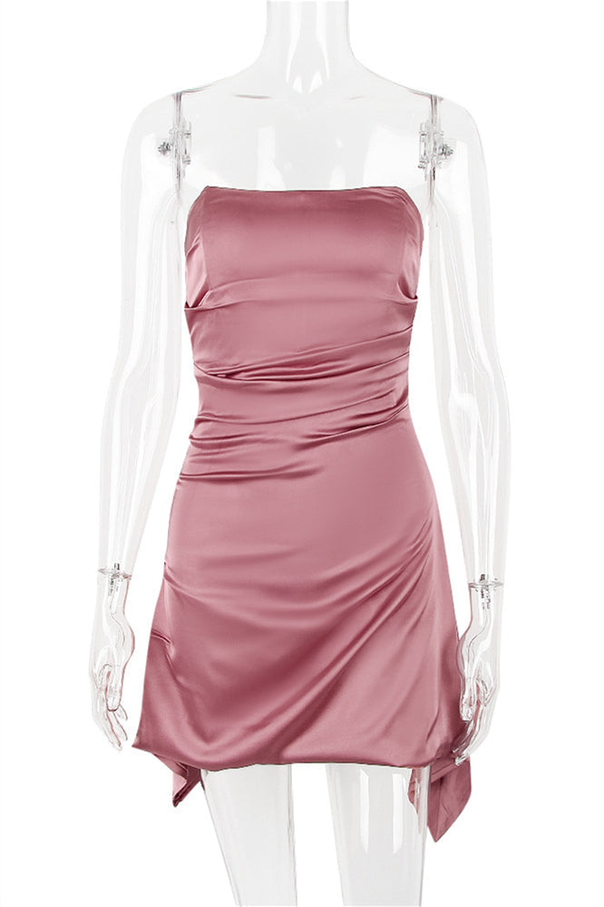 Strapless Aqua Irregular Hem Short Dress