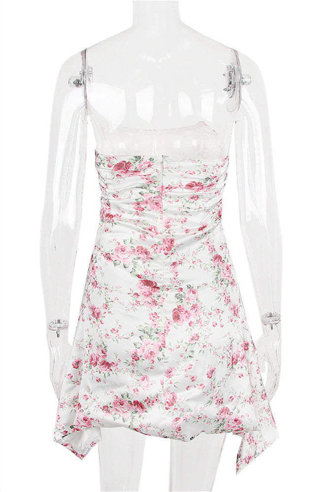 Strapless Aqua Irregular Hem Short Dress