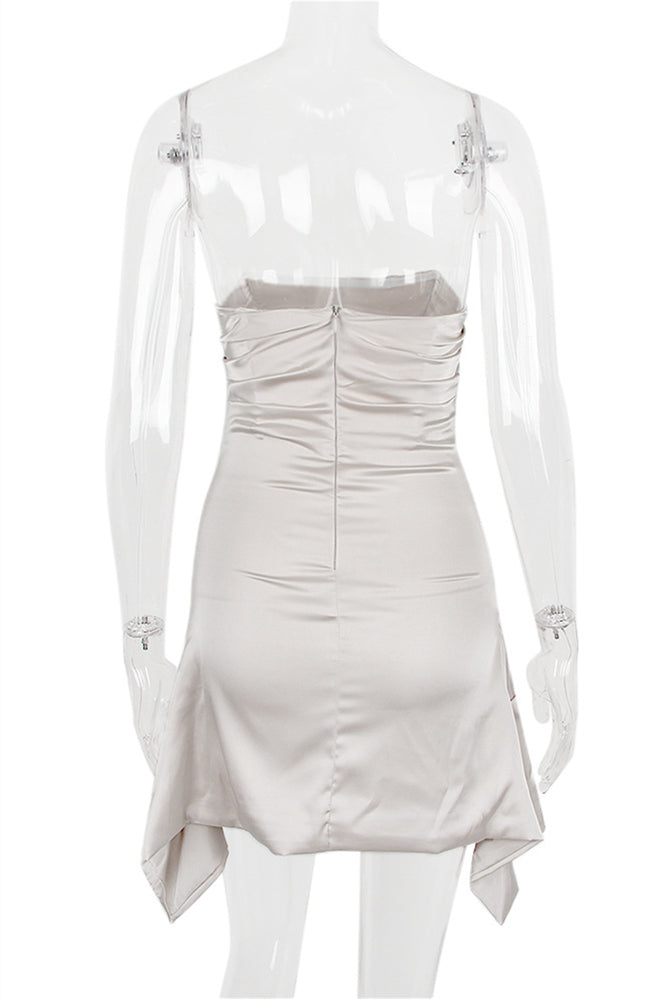 Strapless Aqua Irregular Hem Short Dress